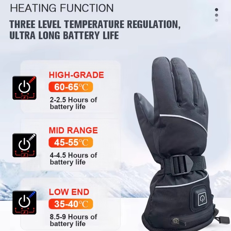 Heated Gloves Electric - Snowboard Touchscreen Heat Winter Warm Heating