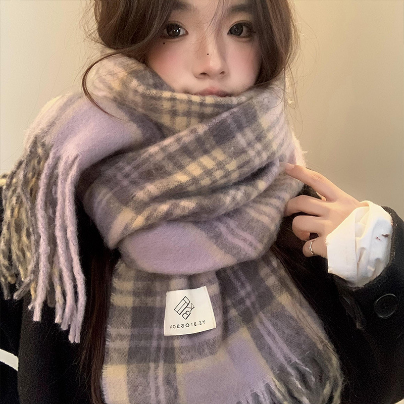 Winter Clothing Korea - Purple Plaid Scarf Women's Autumn and
