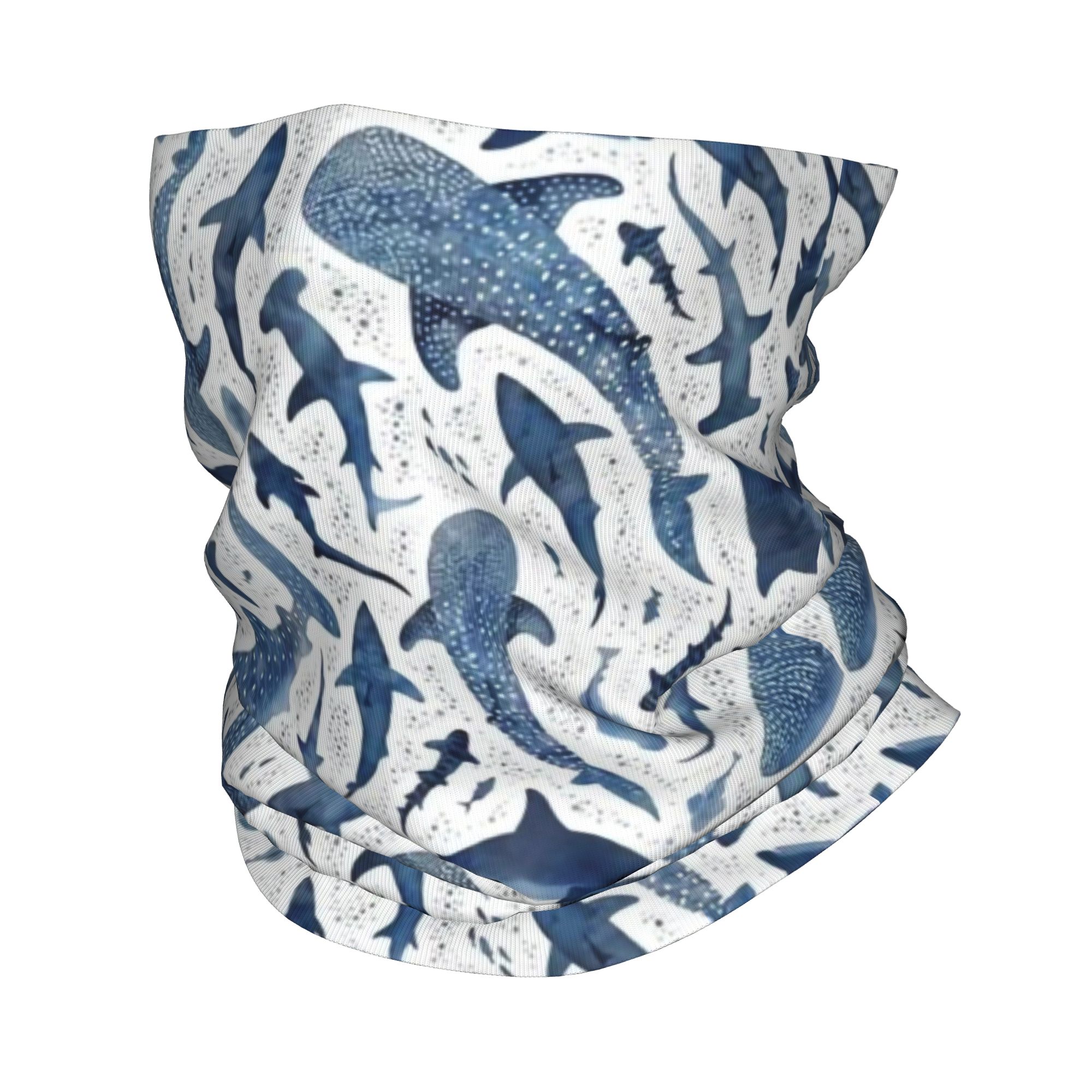 Wool Balaclava Knit - Custom Blue Watercolour Shark Bandana Neck