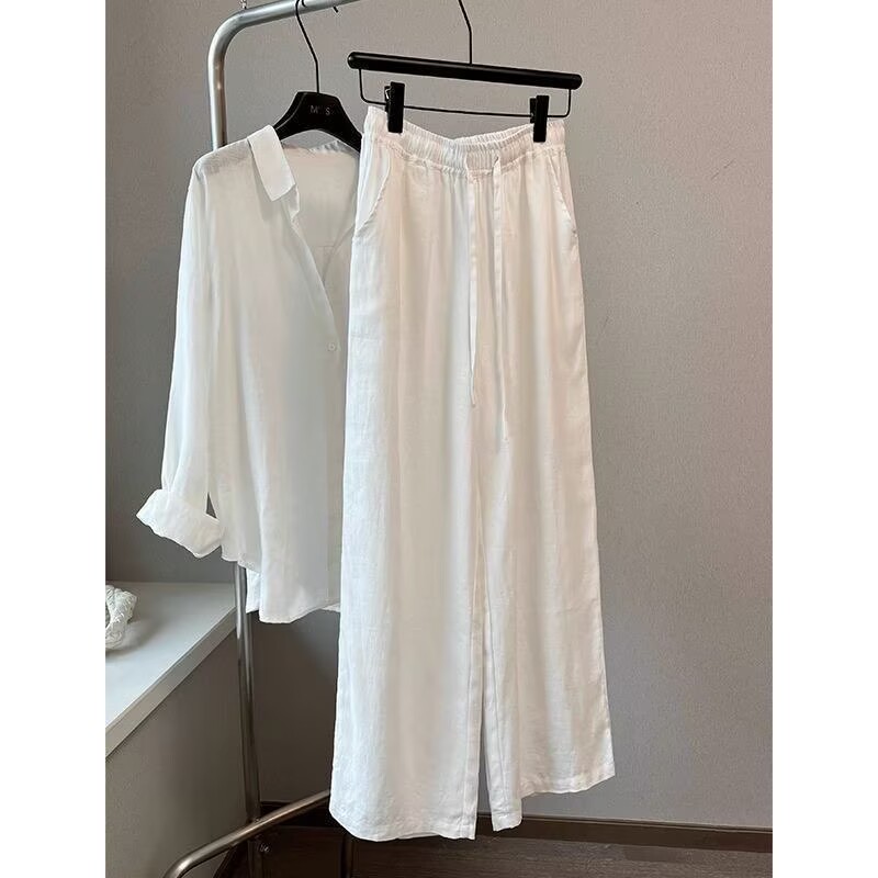 Winter Clothing Korea - Korean White Cotton Linen Wide Leg