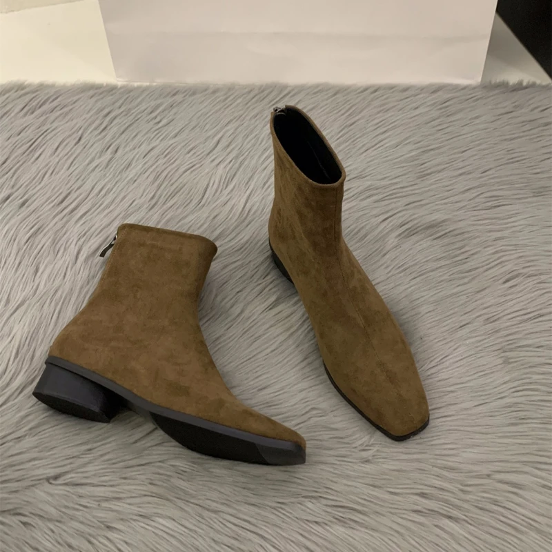 Winter Clothing Korea - 2025 Peach-colored Back-Zip Nude Boot -