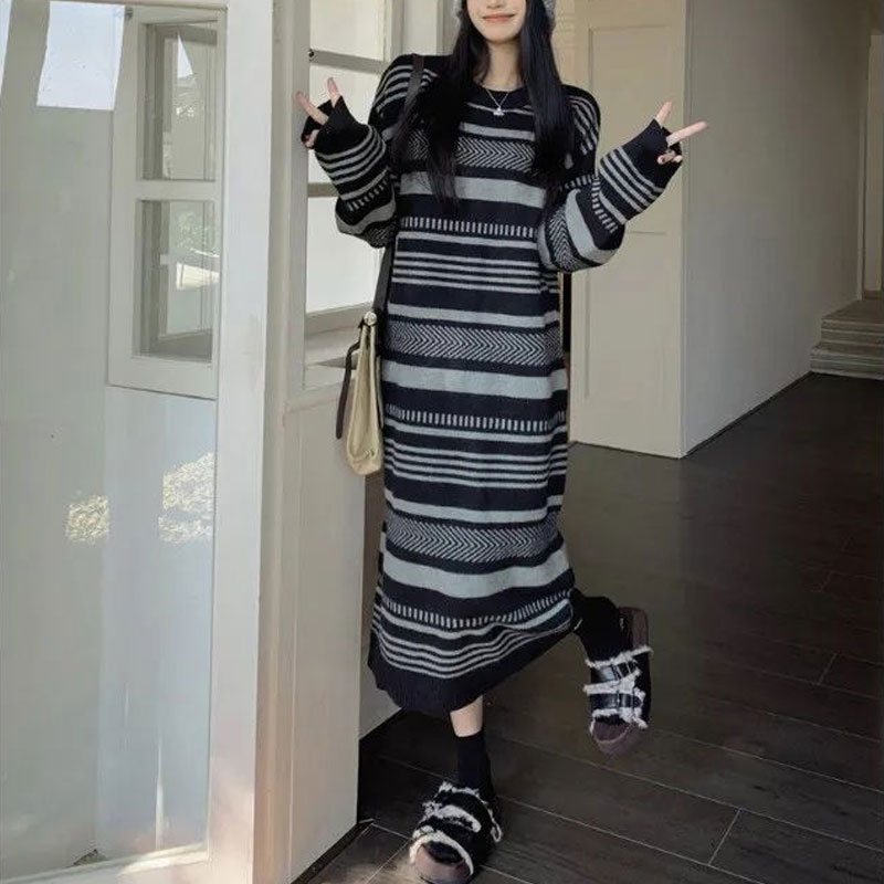 Vintage Striped Knitted Long D - Winter Clothing H&M 评论和价格