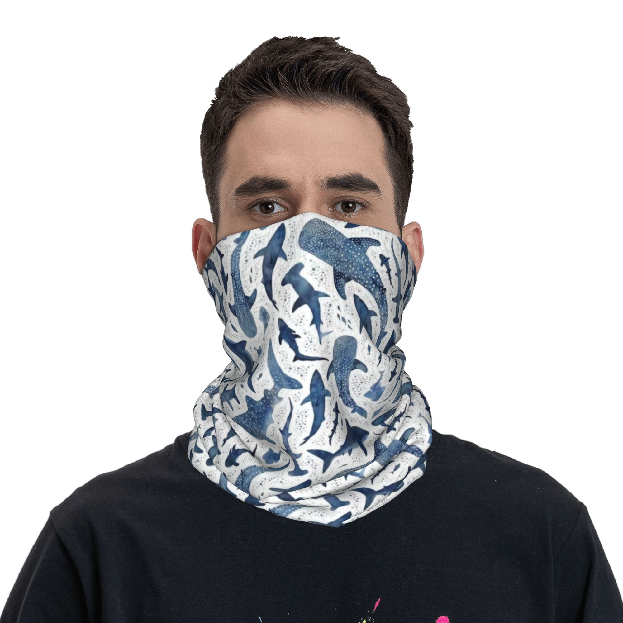 Custom Blue Watercolour Shark  - Wool Balaclava Knit 评论和价格