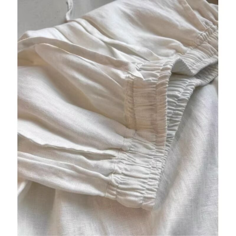 Korean White Cotton Linen Wide - Winter Clothing Korea 评论和价格