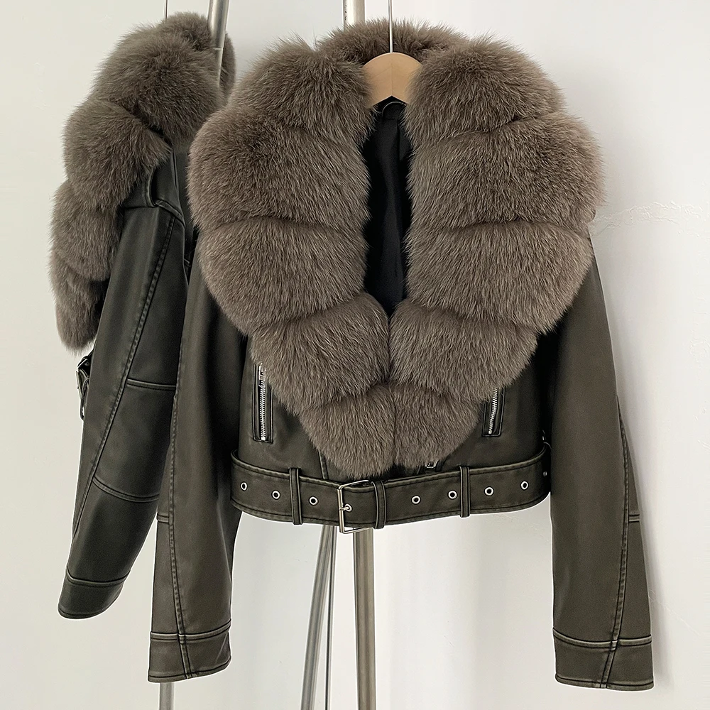 Faux PU Leather Jacket Natural - Winter Clothing Store 评论和价格